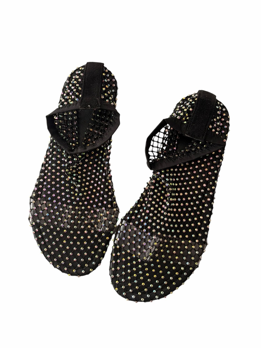 Black Crystal Mesh Slide Sandals - Women